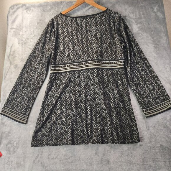Black & Tan Geometric Pattern Long Sleeve Dress By Max Edition L Babydoll Office - Picture 10 of 11